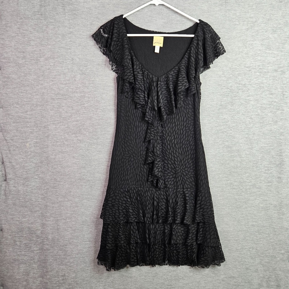Julienne W USA Made Women's Y2K Black Boho Ruffle Tiered Layer Dress Size S